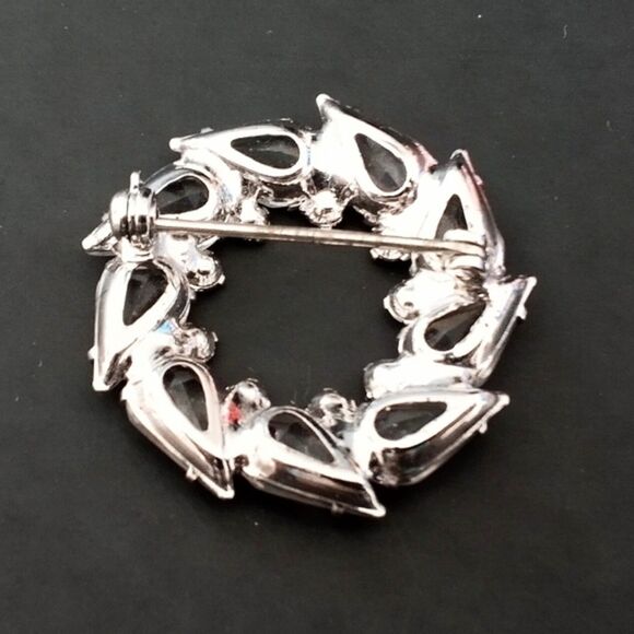 Vintage Mid Century  Silver Tone Clear Rhinestone Circle Pin Brooch - Picture 3 of 3